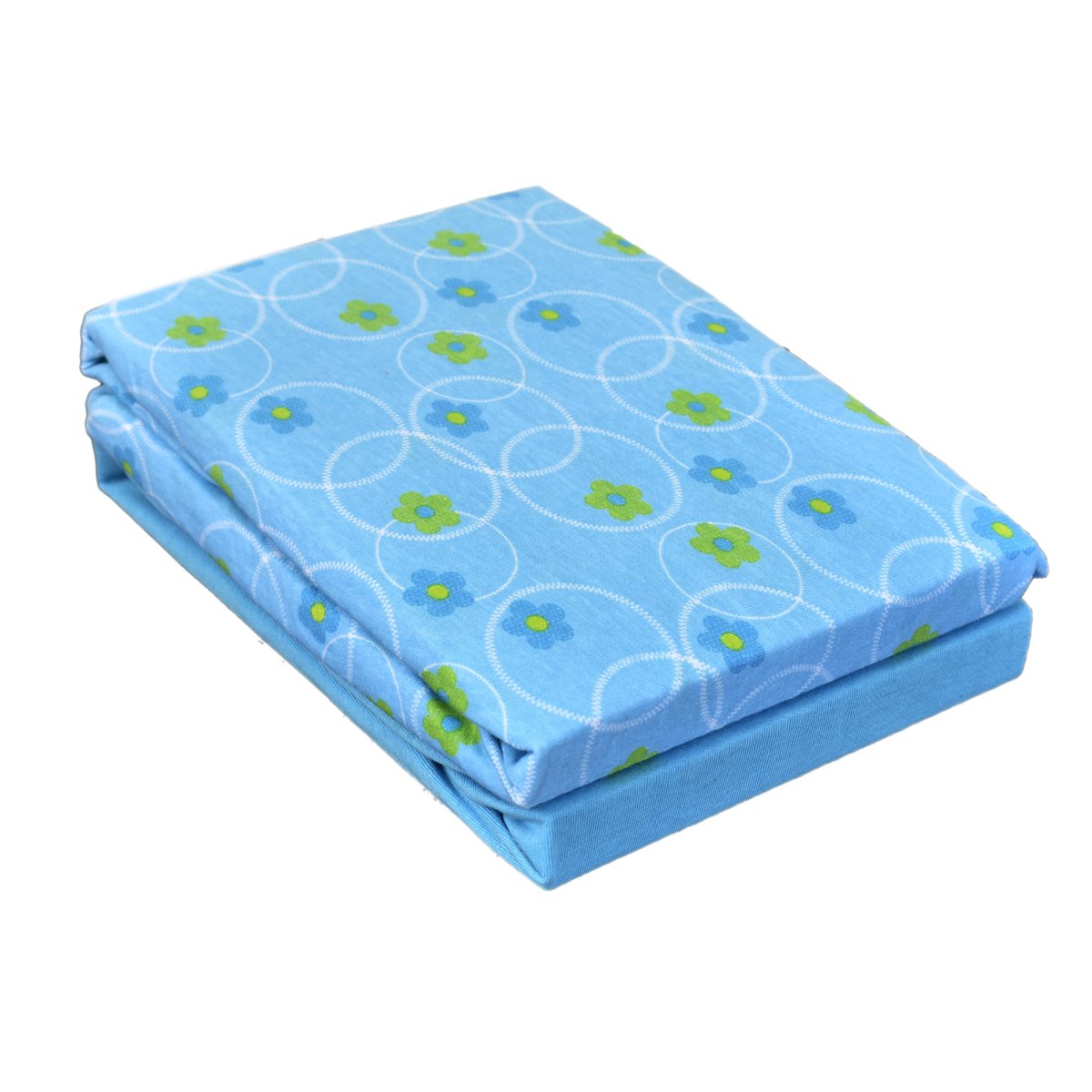 Dudu N Girlie - Cot Bed Fitted Sheets 140 x 70 Cotton Jersey - Hypoallergenic Toddler Bed Sheet Fully Elasticated Skirt Breathable Easy Care - Junior Bed sheets(Pack of 2, Flower Blue)