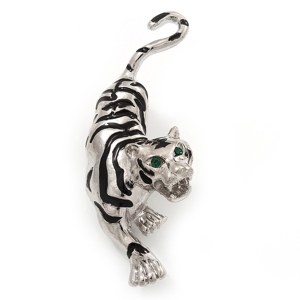 'Roaring Tiger' Brooch In Rhodium Plated Metal
