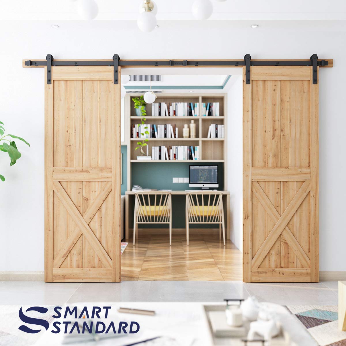 10ft Heavy Duty Double Door Sliding Barn Door Hardware Kit - Super Smoothly and Quietly - Simple and Easy to Install - Includes Step-by-Step Installation Instruction - Fit 30" Wide Door Panel(I Shape)