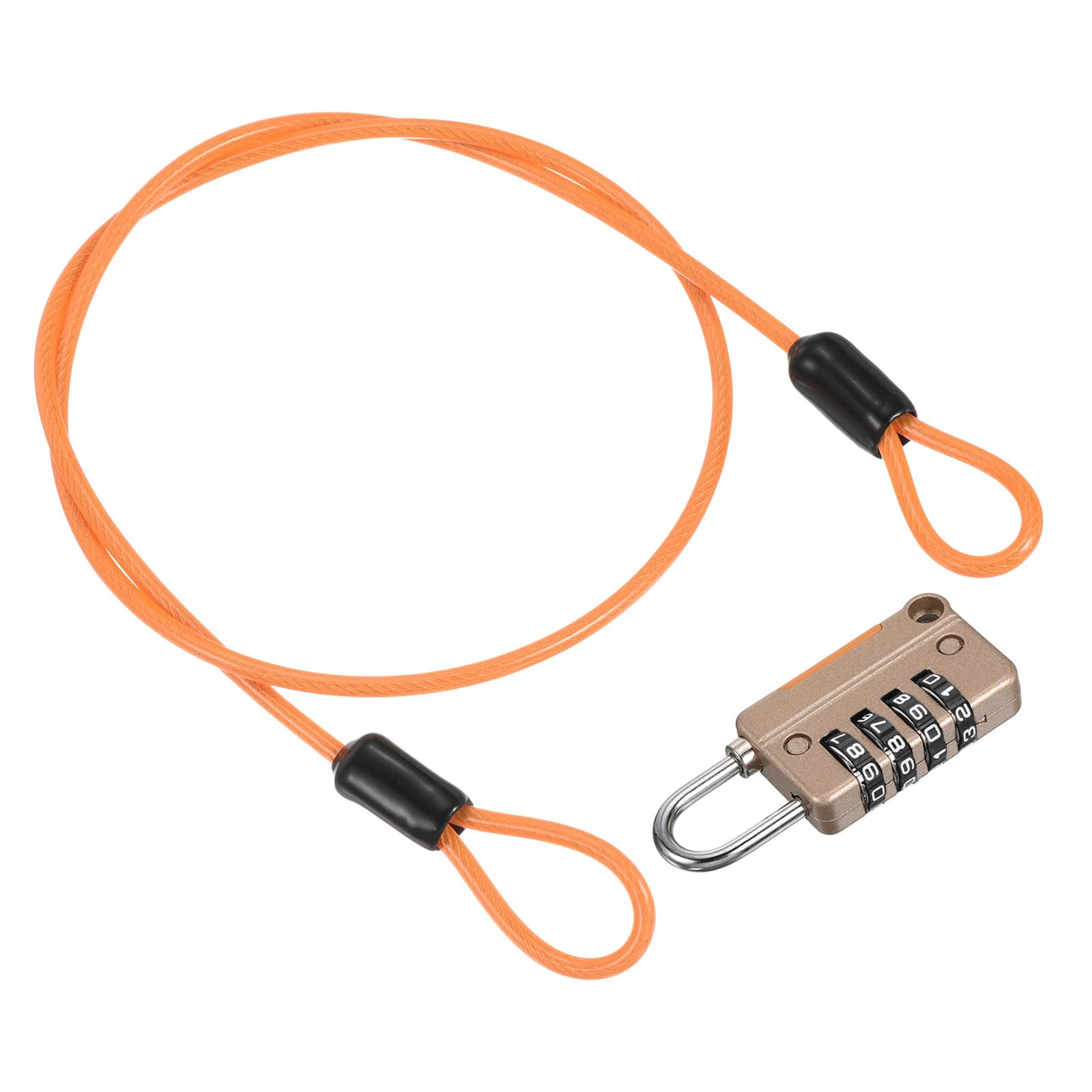 PATIKIL Security Steel Cable with 4 Digit Combination Lock, 1.6Ft Coated Safety Wire Rope Double Loop Padlock for Outdoor Travel Luggage, Rose Gold