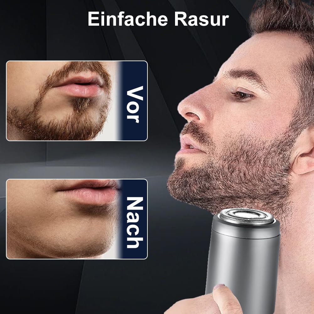 Mini Rasierer Herren Elektrisch Akku, Mini Elektrorasierer Smart Shaver, IPX7 Nass-& Trockenrasierer für Männer, Tragbar Shaver Men für Bart Gesicht Reise—Praktische Geschenke für Männer 5