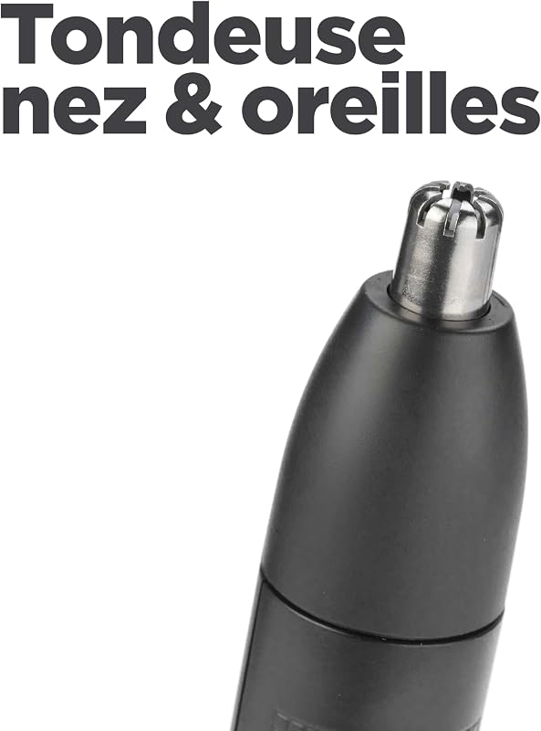 Tondeuse Nez et Oreilles BaByliss - Système de coupe circulaire à 2 lames, Fonctionne sur pile, Acier inoxydable, Accessoires amovibles faciles à nettoyer, Noir, E650E