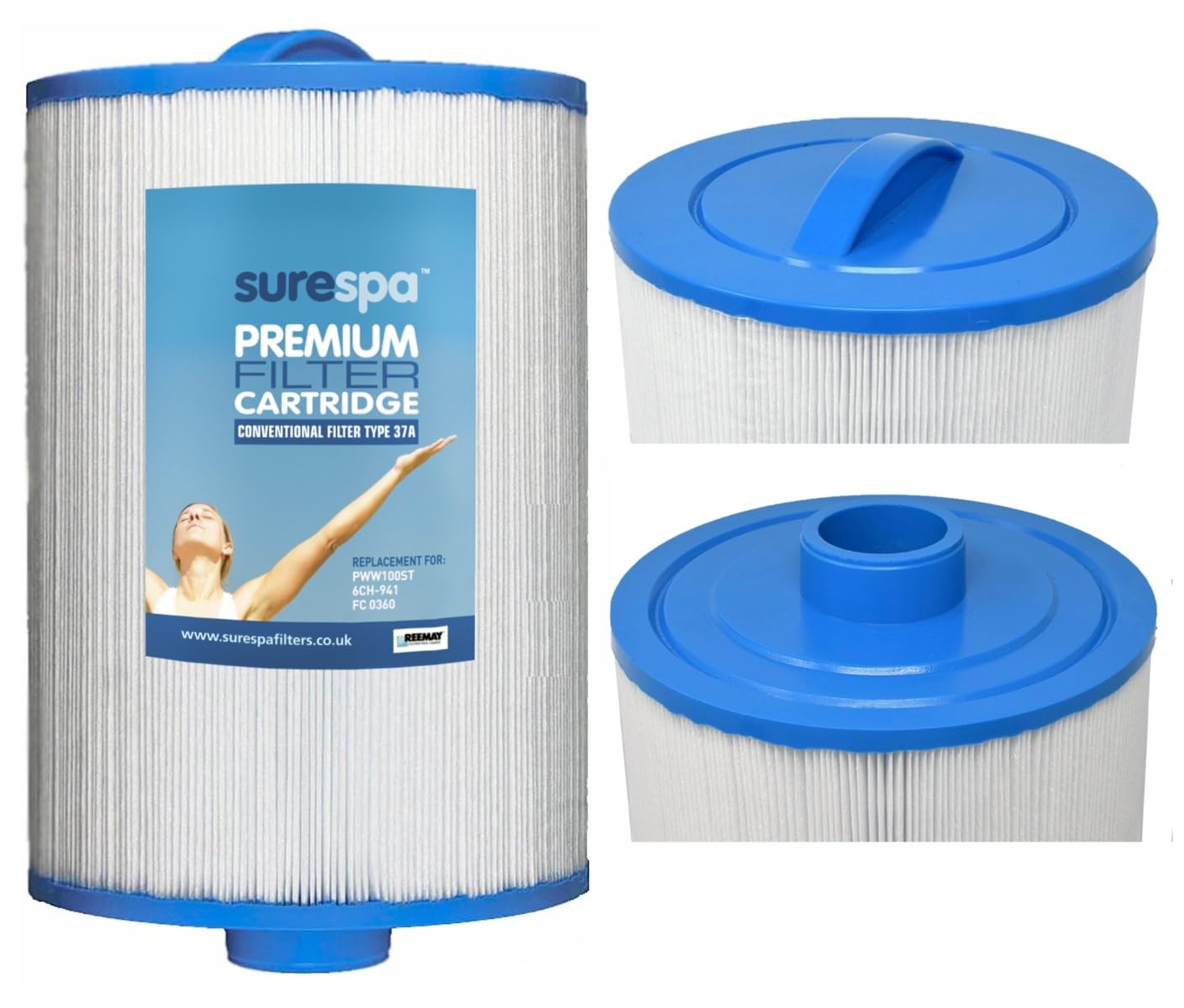 Surespa Hot Tub Filter - Replaces Leisurite Top Filter Unicel 6CH-491, Pleatco PWW100ST-F2S, SC736, Darlly 60402, Magnum LR100T 50 sq ft Hot Tub Filter Type 37A