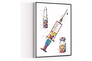 LIGLZVE Syringe Injection Watercolor Print Medical Art Dentist IV Nurse Practitioner Medicine CANVAS Art Doctor Office Surgery Dental Clinic Wall Art Decor 12X18 Inch Framed Modern Canvas Wall Art