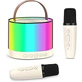 ORIA Mini Karaoke Machine, Bluetooth Karaoke Speaker with 2 Wireless Microphones, Wireless Karaoke Singing Machine with 5 Voice Changer, LED Colorful Lights, for Adults Kids Home Party