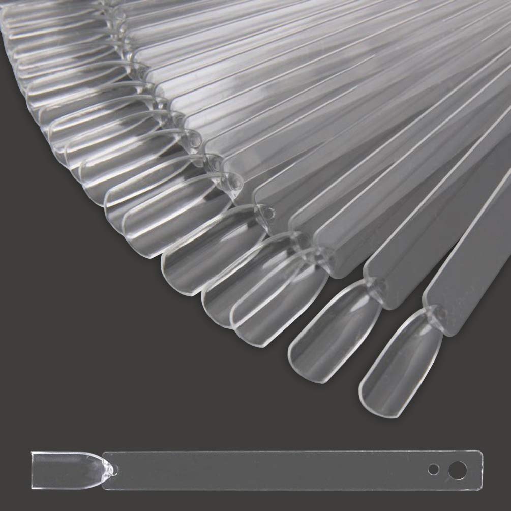 JASSINS 50 Pcs Clear Fan-shaped Nail Swatch Sticks Nail Polish Display Board False Nail Art Practice Sticks With Metal Screw Split Ring : Beauty