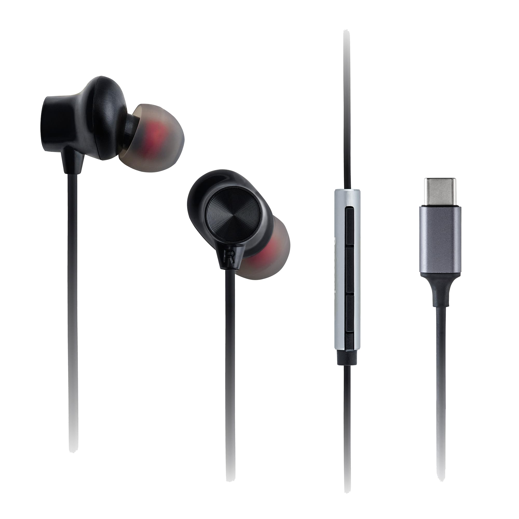 Panasonic RP-TCM225DEK USB-C Earphones, In-Ear Earbuds, Wired Headphones with Built-in Mic & Remote, Powerful Bass, Customisable Fit, 1.2m Cable, Black