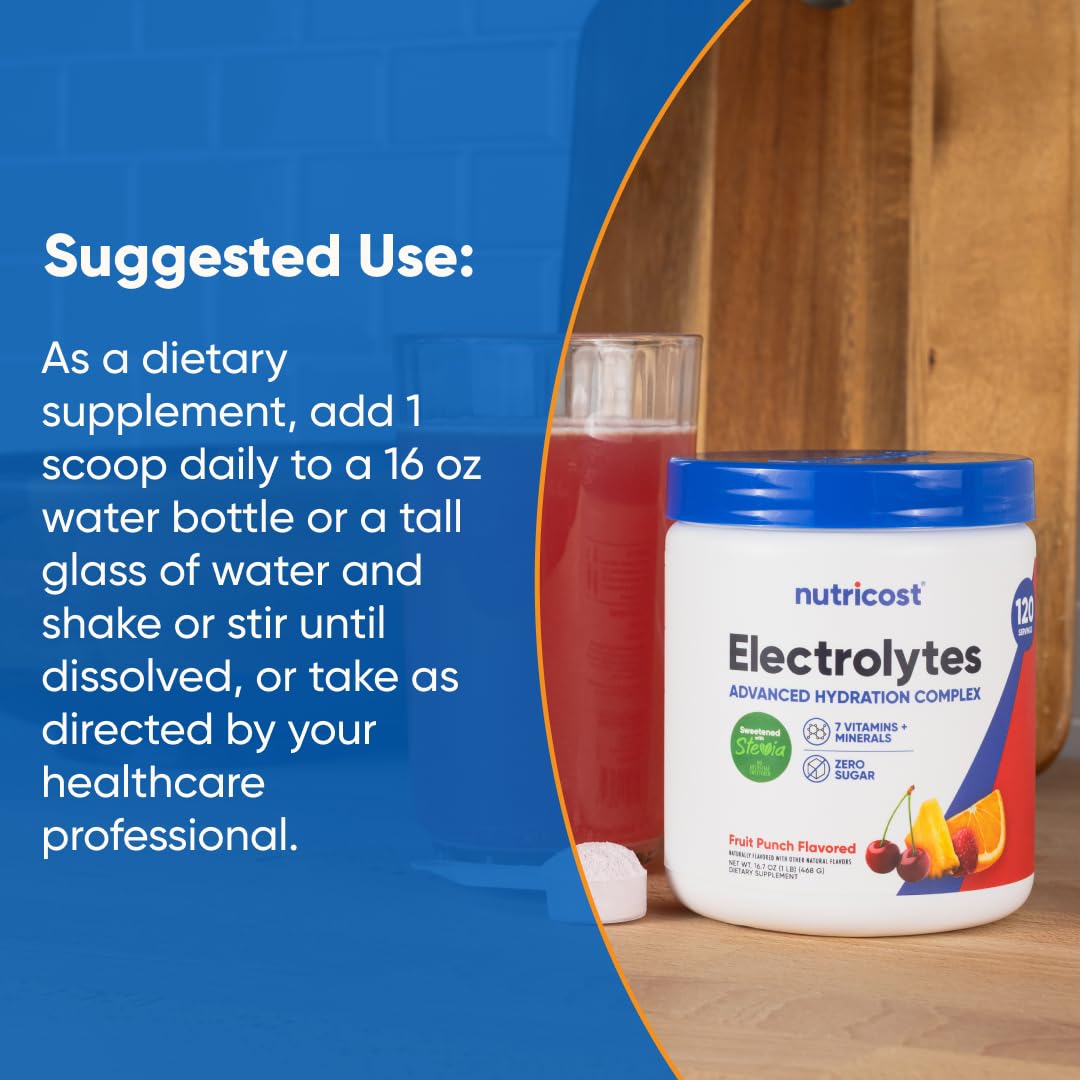 Nutricost Electrolyte Complex Powder (120 Servings, Fruit Punch) - Hydration Supplement Drink Mix with Vitamins and Minerals
