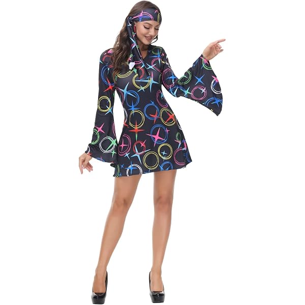 thumbnail image 2 of Smiffys CA662 1960s Groovy Hippie Costume Dress For Women - Retro 70s Fringe 2 of 4