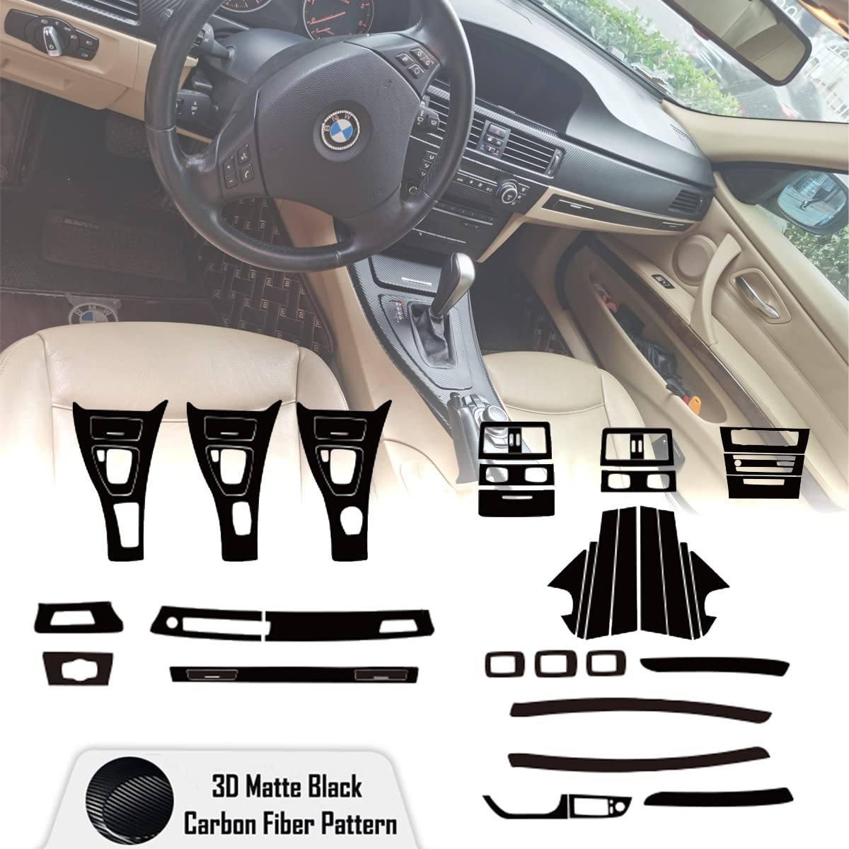 Photo 1 of Center Console Dashboard Vinyl Wrap Cover Matte Black Carbon Fiber Interior Pre-Cut Armrest Console Panel Protective Decoration Sticker Accessories for BMW E90 Sedan E91 Touring 2005-2011