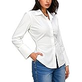 winkbay Women's Ruched Button Down Shirts Long Sleeve Collared Dressy Casual Blouses Work Office Tops