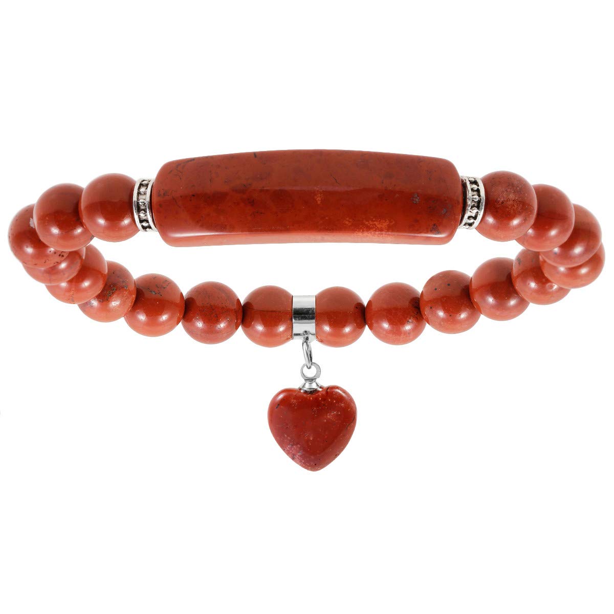 Nupuyai Red Jasper Healing Crystal Stone Bracelet for Women, Lucky Heart Charm 8mm Beads Stretch Bracelet
