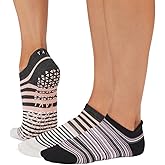 TAVI Women’s Savvy Grip Socks 2-Pack - Pilates Socks with Grips for Women, Slipper Socks for Pilates, Yoga, and Ballet - Petal Melange Stripe/Fig Stripe, Small