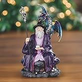 ICE ARMOR Hand Painted 6.25" H Wizard Sitting with Dragon on his Shoulder Figurine Statue Sculpture Ornament Decoration Home/Room Decor Ideas for Housewarming, Holidays and Birthdays