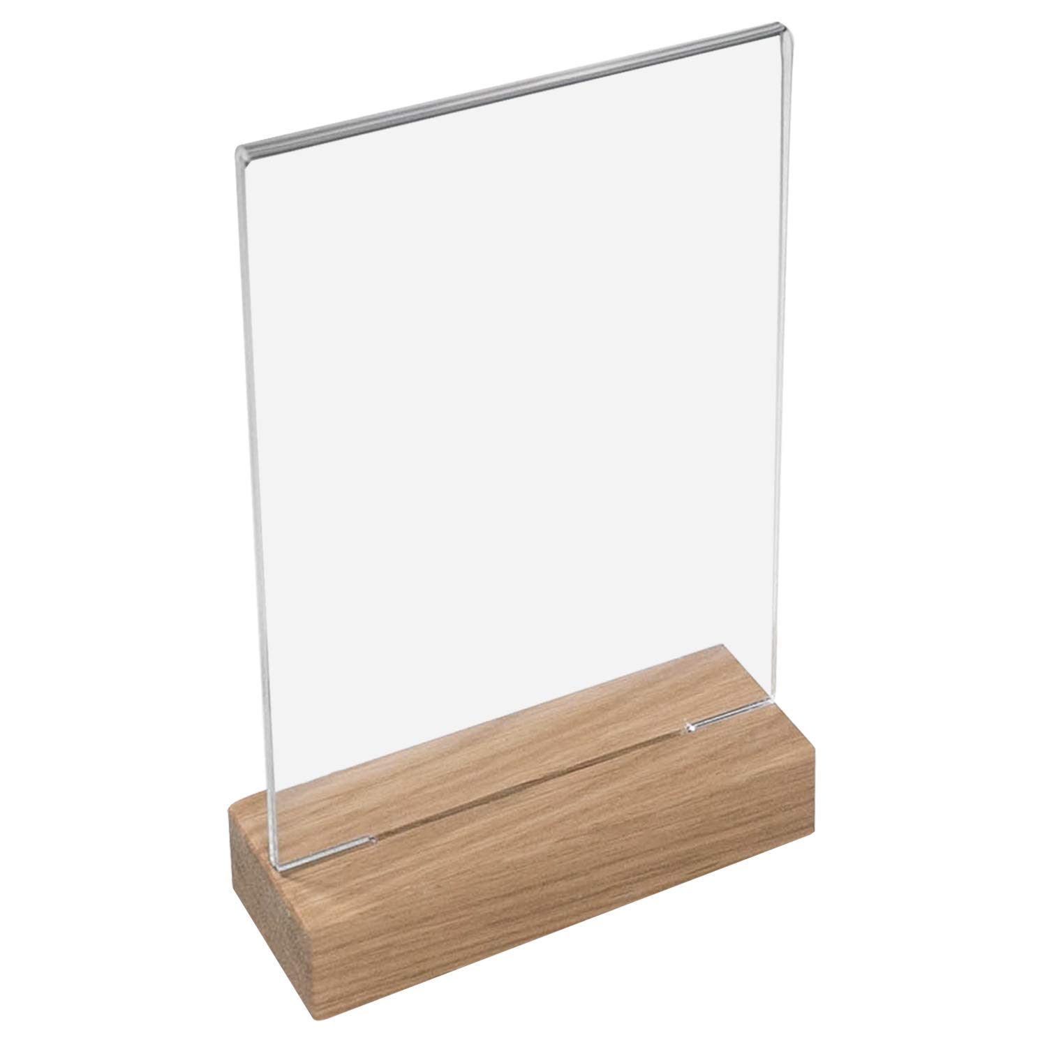 HMF 46942 Acrylic Menu Holder with Wooden Foot | DIN A5 Portrait Format | Transparent