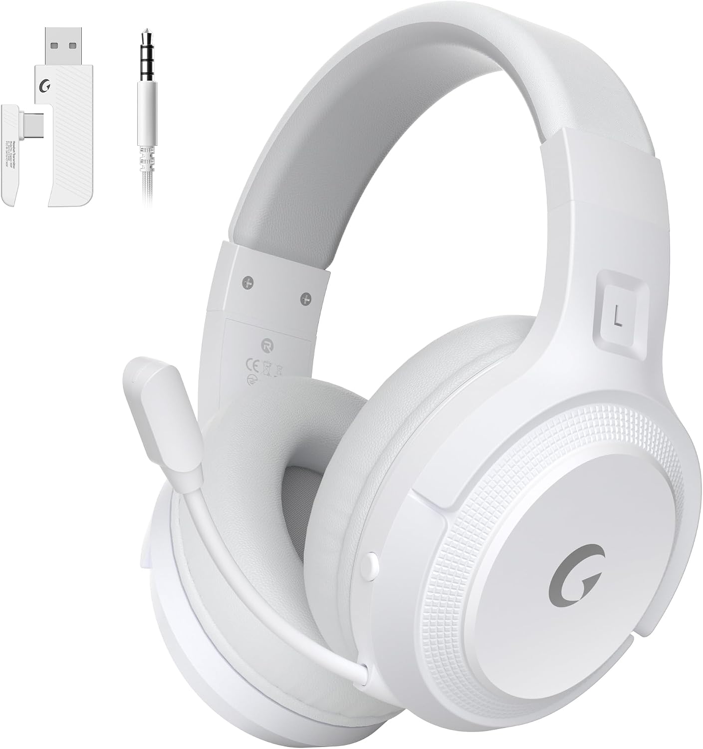 Wireless Gaming Headset for PS5, PS4, PC, Switch - Bluetooth 5.3 with Noise Canceling Microphone, 50-Hour Battery, Type-C Charging Gaming Headphones - White