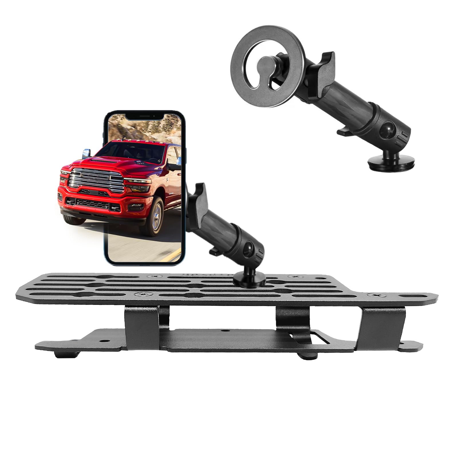 Batdiary Ram 1500 Magnetic Phone Mount Compatible with 2019-2026 2021 2022 2023 2024 2025 Dodge Ram 1500 2500 3500 TRX Accessories Carbon Fiber Metal Cell Phone Holder Dash Mount No-Drill installation