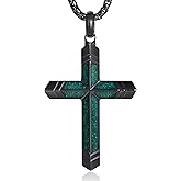 GTMJ Cross Necklace for Men Turquoise/Malachite Cross Necklace with Adjustable Box Chain 24-26 Inches Christianity Jewelry Gifts Everyday Wear