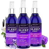 Pillow Sleep Spray Mist for Deep Sleep | Help Stress & Anxiety Relief Aid | (Pack of 3) Calming Lavender, Vanilla, Rose Mist | by Combat Cleaner