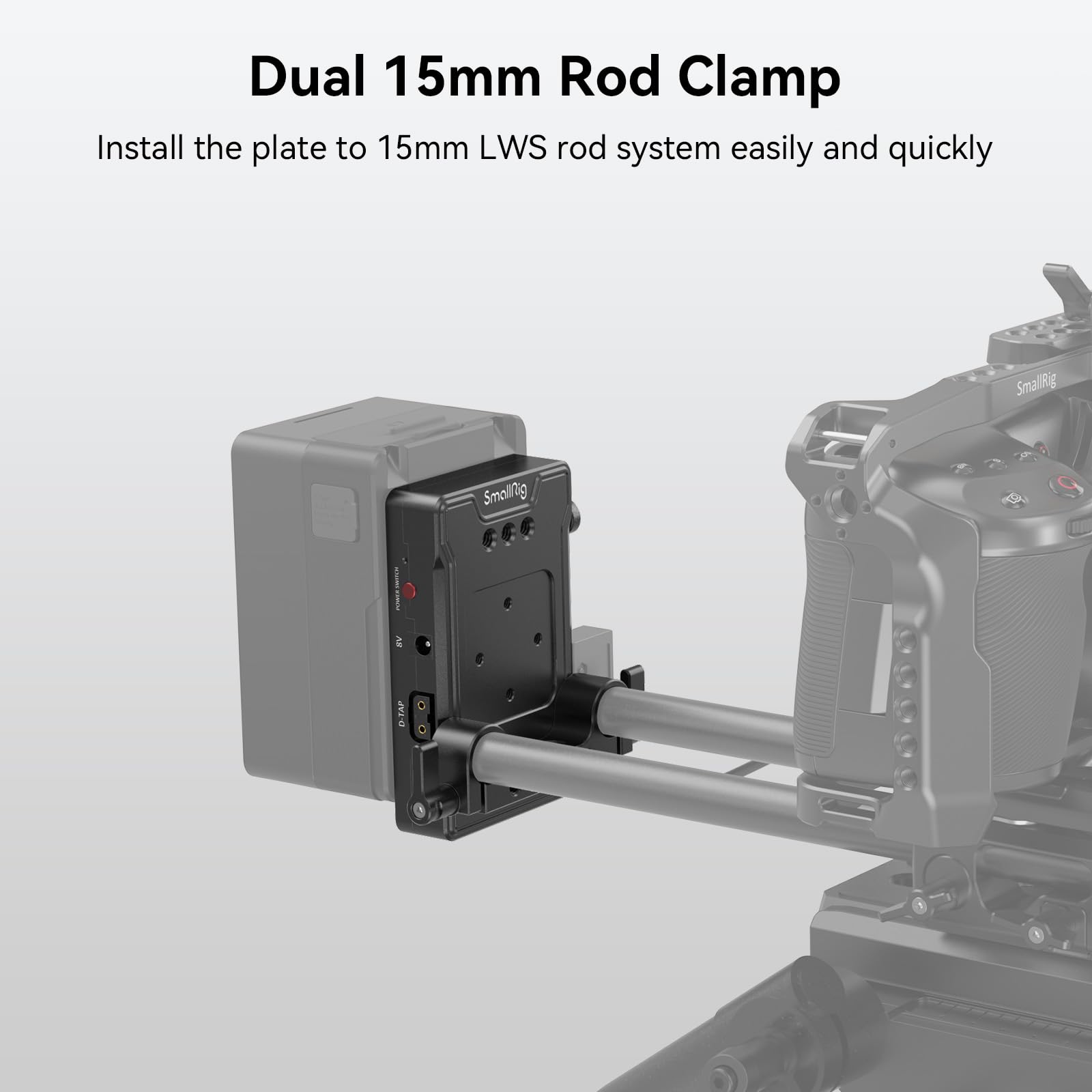 SmallRig V-Mount Battery Adapter Plate, V-Lock Battery Plate with Dual D-TAP and DC Ports, 15 mm Rod Clamp and 1/4