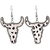 Western Cowgirl Earrings Cow Cattle Head Leather Dangle Earrings Bohemian Vintage Handmade Turquoise Animal Print Earrings