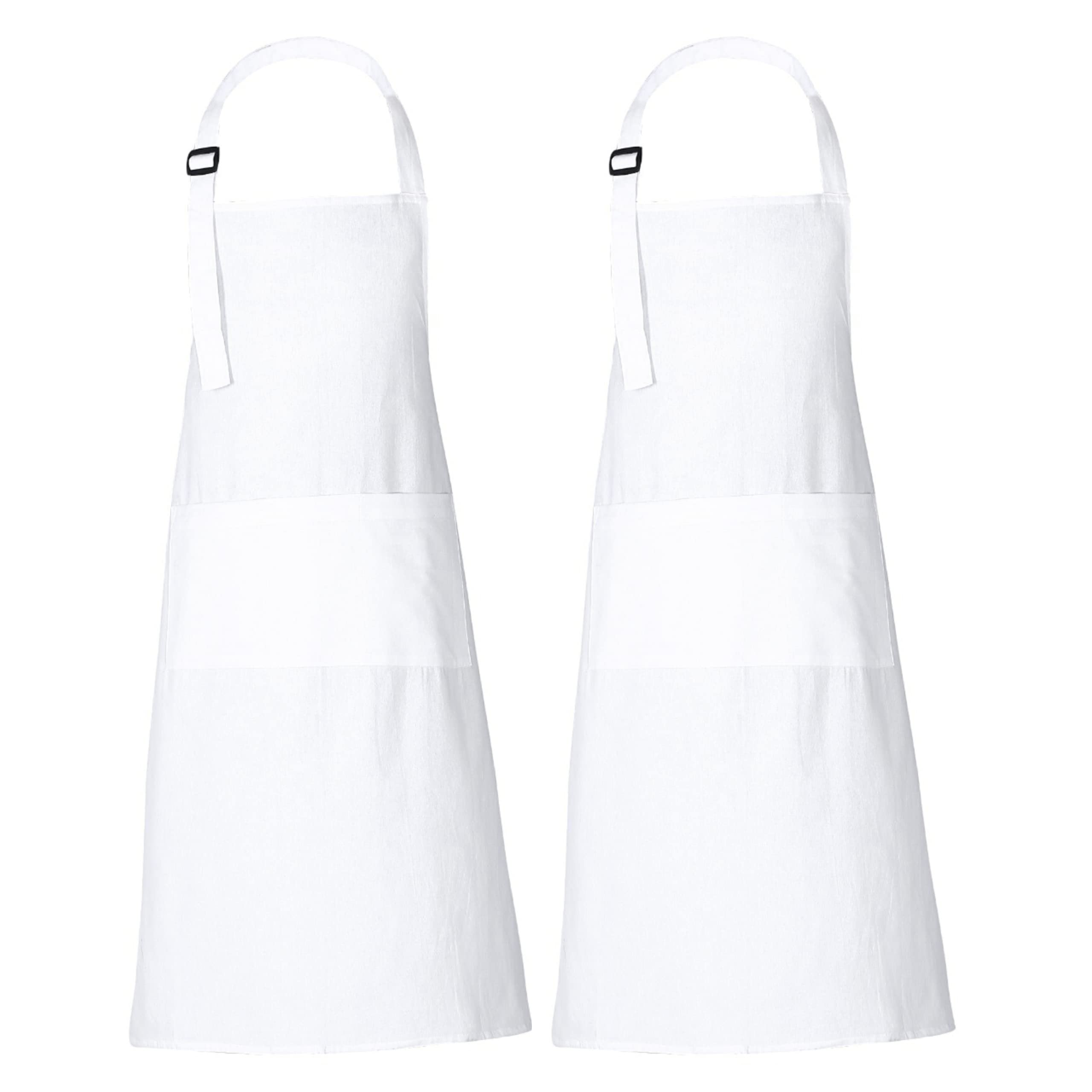 RAJRANG Cotton White Kitchen Chef Aprons Set Of 2 with Pockets Adjustable Neck Strap Apron 68 x 88 cm