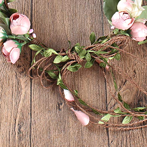 Flower Crown Headband Rose Wreath Garland Hair Bands Floral Wedding Bridal Hair Hoop Women Girls Leaf Vine Party Decoration Headdress Headwear Christmas Handmade Headpiece Hair Accessories Pink - Thumbnail 4