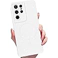 MINSCOSE for Samsung Galaxy S21 Ultra Magnetic Neon Phone Case[Compatible with Magsafe],Cute Bling Glitter Thin Slim Shockproof Sparkly Cover for Women Girl for Samsung Galaxy S21 Ultra -White