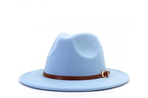 CCAKXCJJ Fedora Hats for Men Women Felt Jazz Hat Wide Brim Panama Hat with Belt Buckle