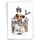 NobleWorks - Kittens Birthday Greeting Card with 5 x 7 Inch Envelope (1 Card), Fun Animal Bday Celebration - Animal Bands - Cats C9508GBDG