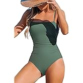 CUPSHE Women Swimsuit One Piece Bathing Suit Square Neck Cutout Back Tummy Control with Adjustable Spaghetti Straps