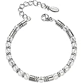 Beaded Bracelets for Women Silver Colored Boho Festival Adjustable Bracelet Trendy Jewelry Gifts Clear Quartz Crystal Natural Amethyst Malachite Amazonite Lapis Lazuli Turquoise Beads (White Pearls)