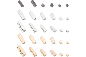 PH PandaHall Clamp Crimp Ends, 38pcs 7 Styles Brass Ribbon Crimp Ends Belt Buckle End Tip Suede End Fasteners for Leather Webbing Belt Ending Clip Repair Jewelry Making, Light Gold/Platinum/Gunmtal