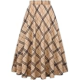 IDEALSANXUN Women’s Plaid Skirt Elastic Waist A-line Midi Pleated Skirts