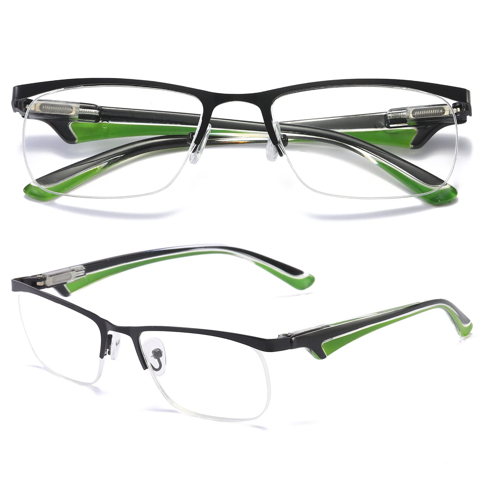 MAGIMODAC Anti Blue Light Reading Glasses Metal Half Frame Rim Readers Glasses for Men and Women Fashion (3.5, Green)