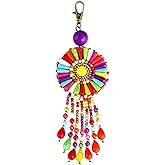 QTMY Colorful Beaded Tassel Long Boho Bag Charm Pendant Keyring Keychain for Women Purse Handbag Decor (3)