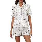 Juakoso Champagne Bottle Pajamas Women Short Sleeve Button Lounge Sets Wine Print Shorts Pjs Espresso Martini Sleepwear