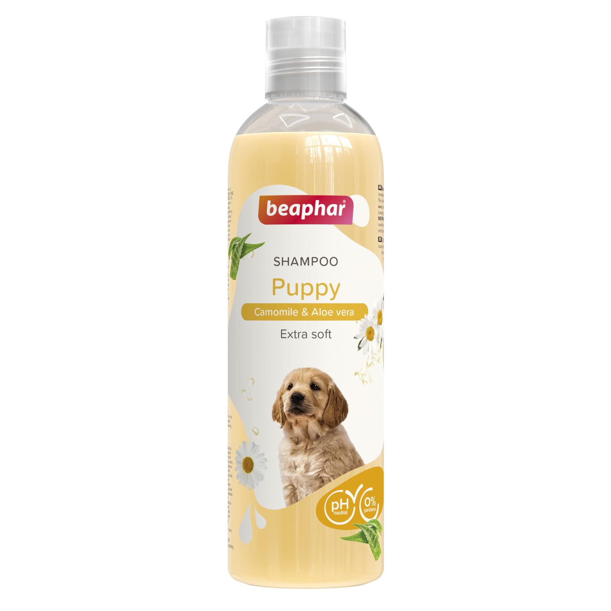 Beaphar - Puppy Shampoo 250ml - Enriched with Camomile & Aloe Vera – Formulated for Puppy’s Sensitive Skin – Vegan Formula – Mild & pH-Neutral - Gentle Shampoo – For Fresh, Clean, Shiny Coats