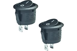 FILSHU 2 Pcs SPST Snap-in ON-Off 2 Pin Round Snap Rocker Boat Switch Black 6A/250VAC 10A/125VAC for Car Auto Boat Household Appliances