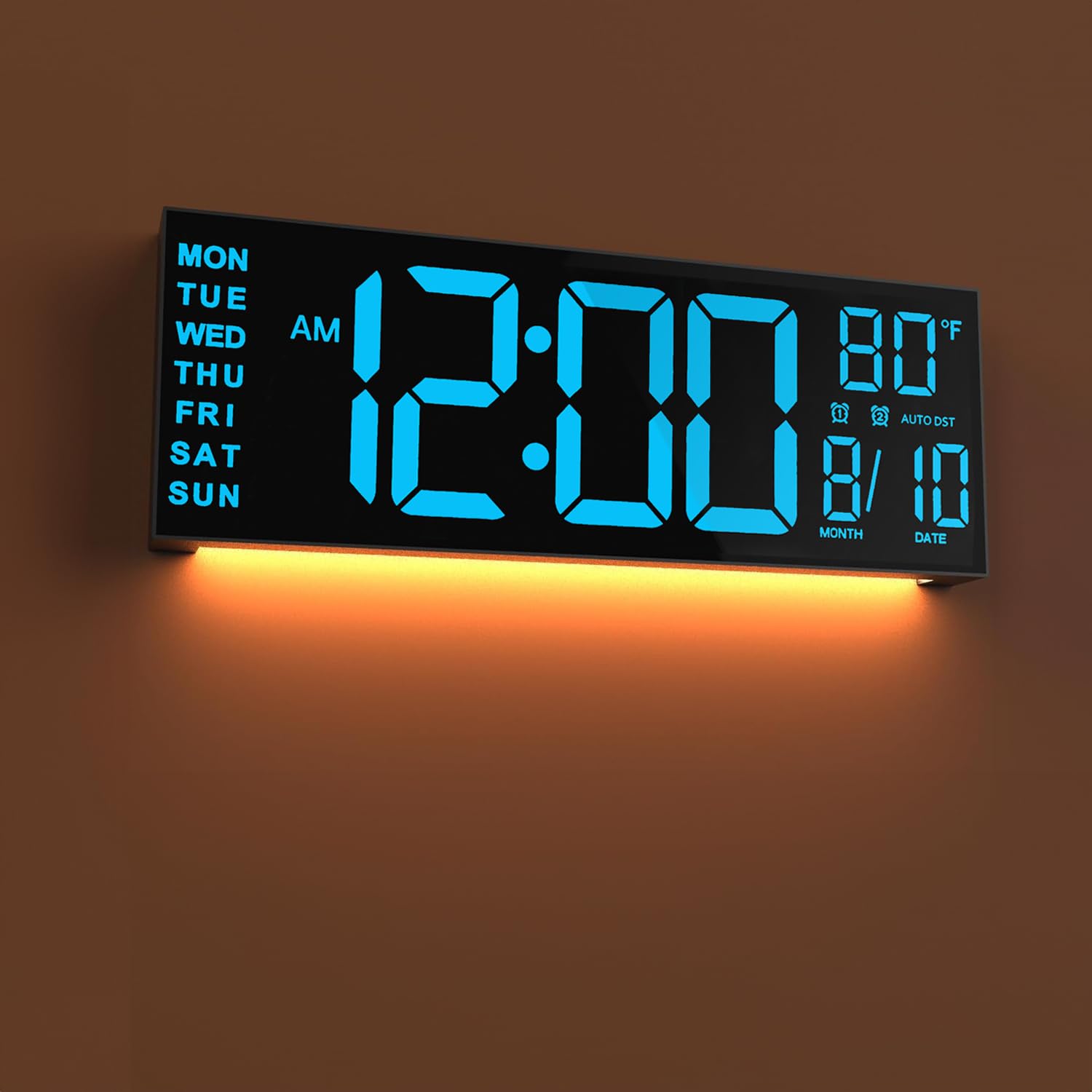 JALL 13" Large Digital Wall Mount Clock, Count Down Timer, Alarm, Big LED, DST, Temperature for Living Room Classroom Desk, Xmas, Birthday Gift for Senior Mom Dad, Blue Image