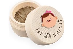 Azbuk Baby Keepsake Box for First Hair, Wooden Baby Memory Souvenir Collection Box, Stores Fetal Hair for Childhood, Cute Lost First Haircut Keepsake, Baby Toddler Hair Case for Baby Shower for Girl