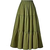 OSTOO Women's Summer Long Flowy Renaissance Skirt with Pockets - Boho High Waist A-Line Maxi Skirt
