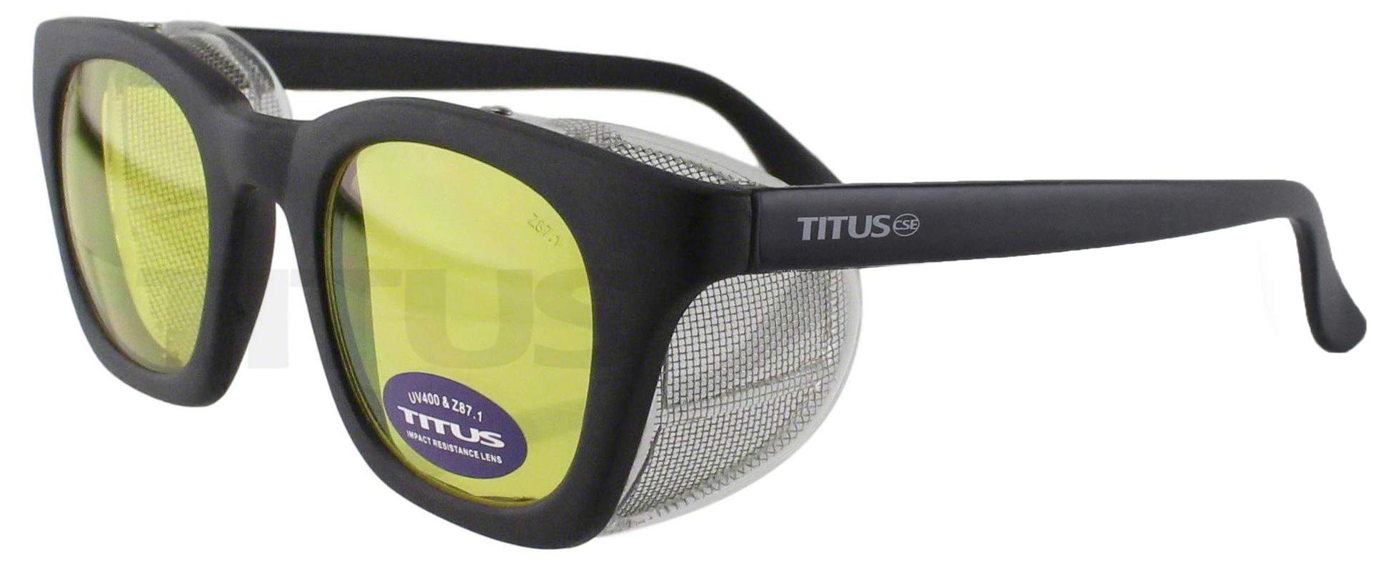 Titus Gafas de seguridad estilo retro con protección lateral (solo gafas, marco negro/lente amarilla)