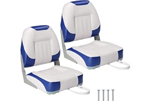 PEXMOR Boat Seats Low/High Back, Folding Boat Seat Included, Fold-Down Fishing Boat Seats Waterproof Captain Boat Seat w/Aluminum Hinges & Thick Soft Cushion, 2 Packs (Low Back-Blue & White)