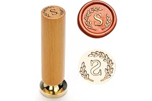 YOLAKIS Botanical Alphabet S Wax Seal Stamp with Initial Wood Handle Vintage Floral Leaves Brass Wax Stamp Head Ideal for Wedding Invites Gift Wrapping Envelopes & Christmas Cards Decor-Letter S