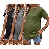 Ekouaer 3 Pack Maternity Shirts Short Sleeve Split Side Pregnancy Tops Casual Pregnant Tunic Blouse