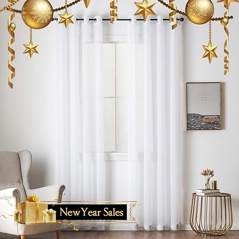 MIULEE 2er Set Voile Vorhang mit Ösen Transparente Gardine aus Voile Polyester Ösenschal Transparent Wohnzimmer Luftig Dekosc