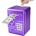 Totola Piggy Bank Electronic Mini ATM for Kids Baby Toy, Auto Scroll Paper Money Safe Coin Banks Saving Box Password Code Lock for Children,Boys Girls Best Birthday Gift (Purple)