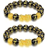 Horuhue Black Obsidian Wealth Bracelet, 2 Pcs Pi Xiu Bracelet Good Luck Bracelets for Women Men Attract Wealth Money Jewelry