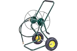 Goplus Hose Reel Cart, Heavy Duty Water Hose Reel Cart with 10” Rubber Wheels, Hold 200 Feet of 3/4" Hose, 6.16 Foot Inlet Ho